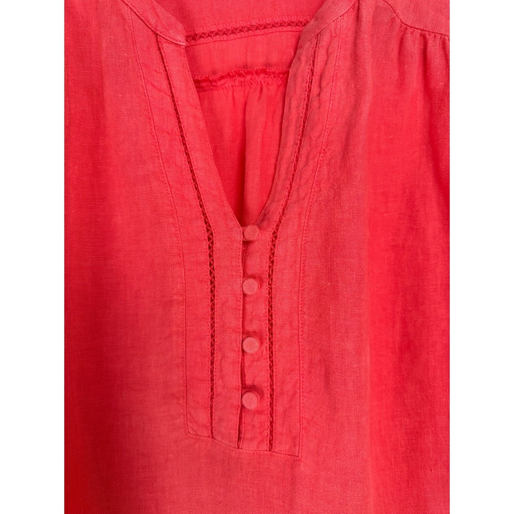 J.McLaughlin Coral Pink 100% Linen Shift Dress XL Long Puff Sleeve Boho - Picture 10 of 10
